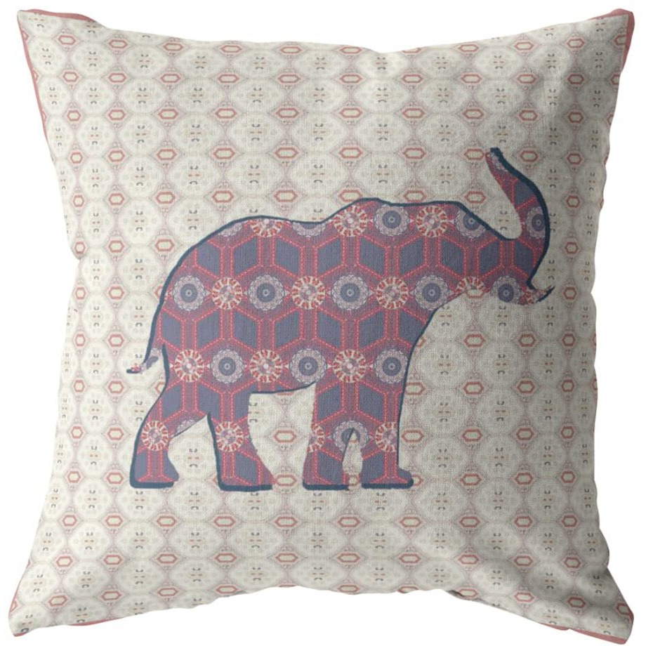 Amrita Sen Elephant Silhouette Broadcloth Indoor Outdoor Blown and Closed Pillow Magenta