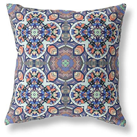 Amrita Sen Clover Leaf Floral Suede Blown and Closed Pillow Gray Blue Orange