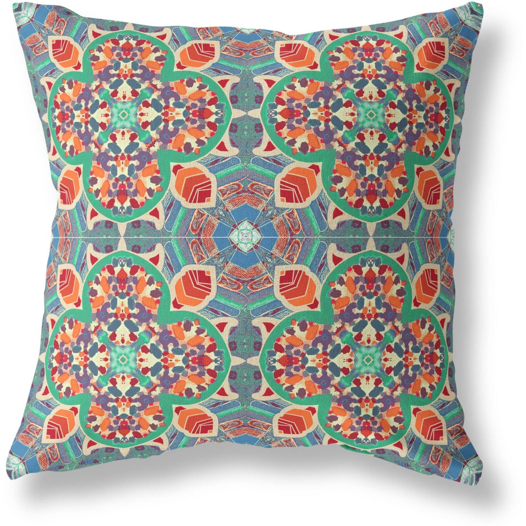 Amrita Sen Clover Leaf Floral Suede Blown and Closed Pillow Orange Green