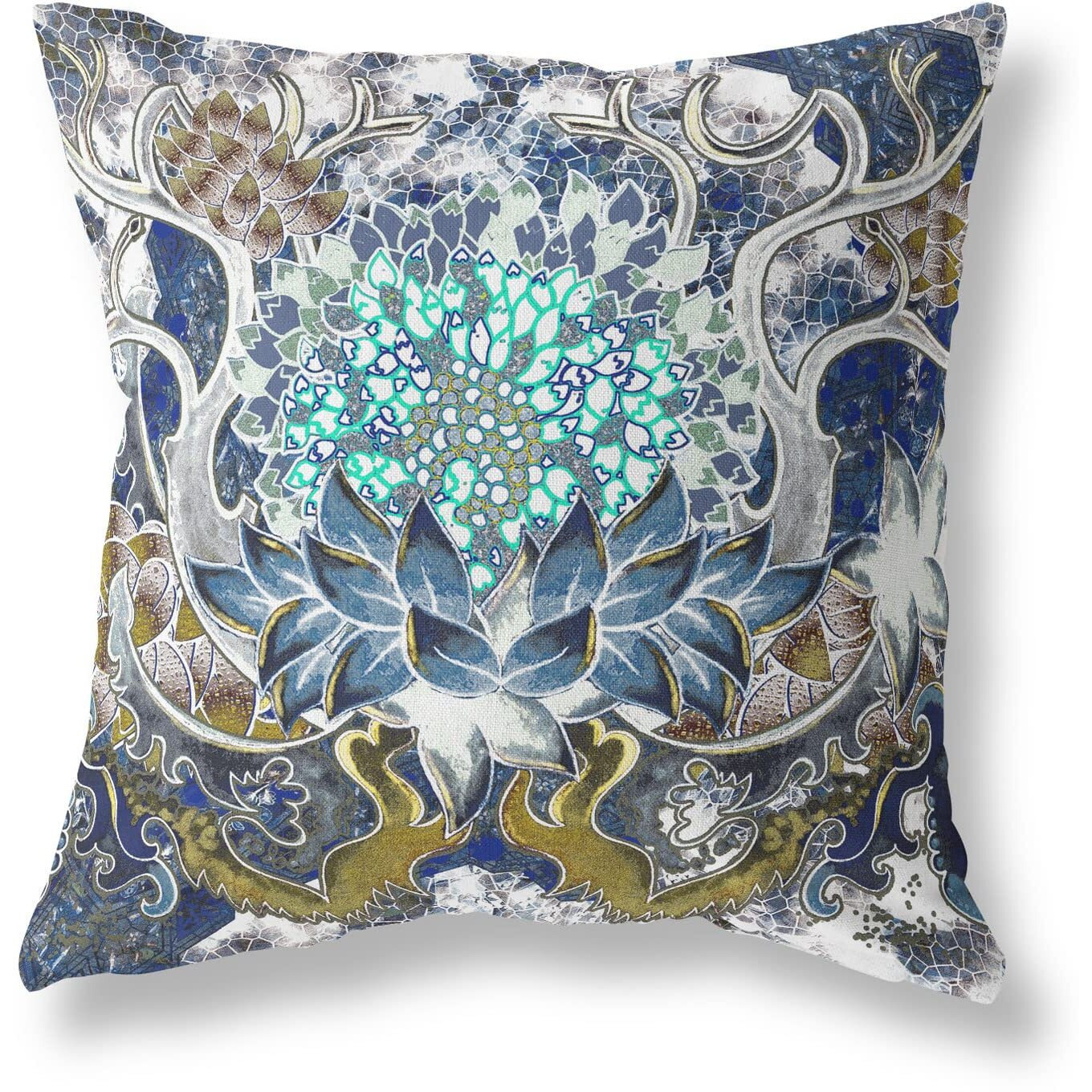 Amrita Sen Vase Sunflower Matches Suede Blown and Closed Pillow Blue White Green