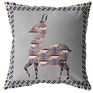 Amrita Sen Standing Deer Broadcloth Indoor Outdoor Blown and Closed Pillow Purple on Cream