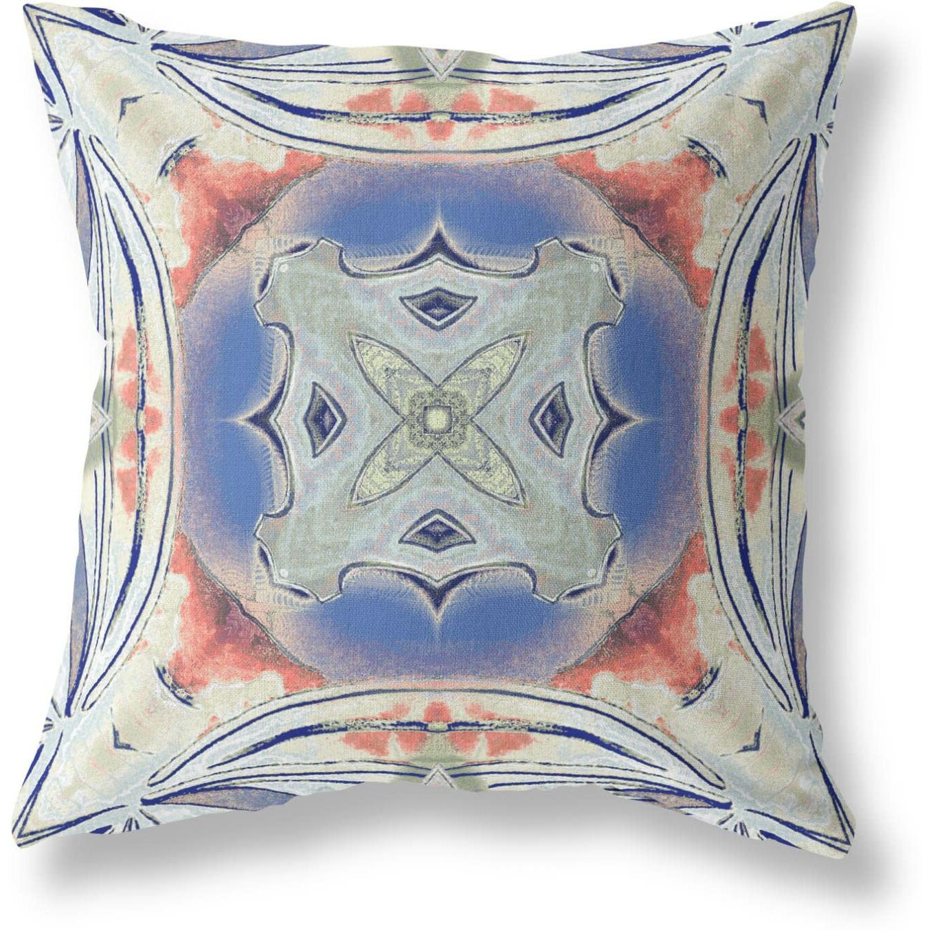 Amrita Sen Pastel Floral Squares Broadcloth Indoor Outdoor Zippered Pillow Cream Peach Evening Blue