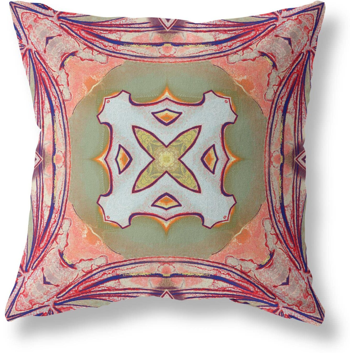 Amrita Sen Pastel Floral Squares Broadcloth Indoor Outdoor Blown and Closed Pillow Peach Magenta Green