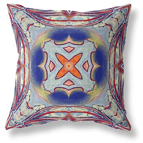 Amrita Sen Pastel Floral Squares Broadcloth Indoor Outdoor Zippered Pillow Gray Red Orange Midnight Blue