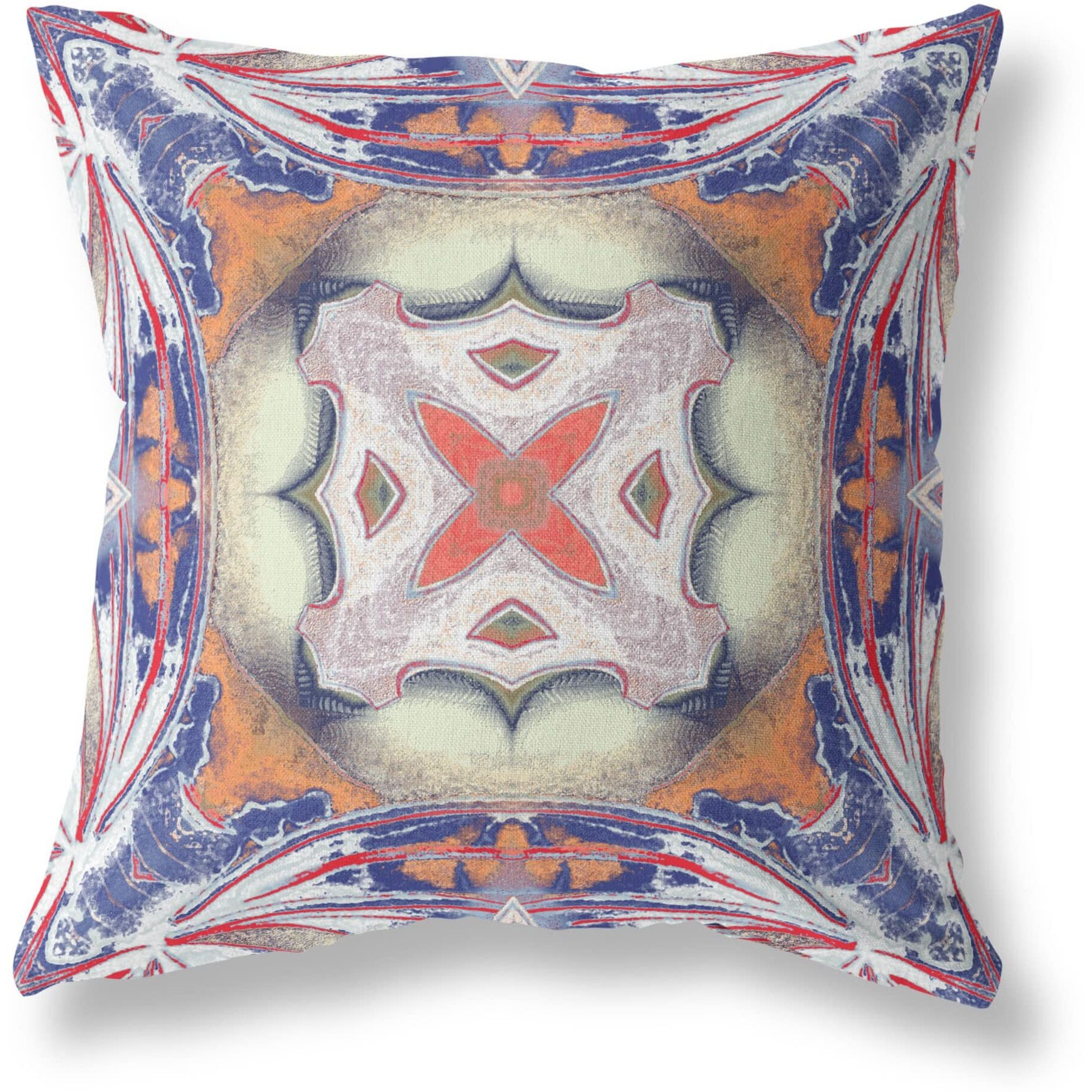 Amrita Sen Pastel Floral Squares Suede Zippered Pillow with Insert Blue Orange Muted Yellow White