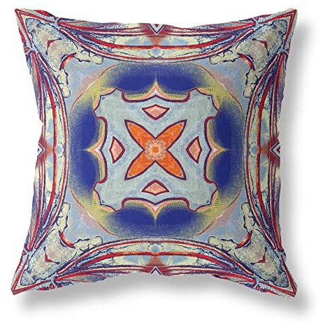 Amrita Sen Pastel Floral Squares Broadcloth Indoor Outdoor Blown and Closed Pillow Gray Red Orange Midnight Blue