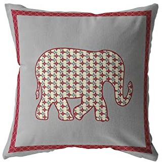 Amrita Sen Light Elephant Broadcloth Indoor Outdoor Zippered Pillow Red on Gray