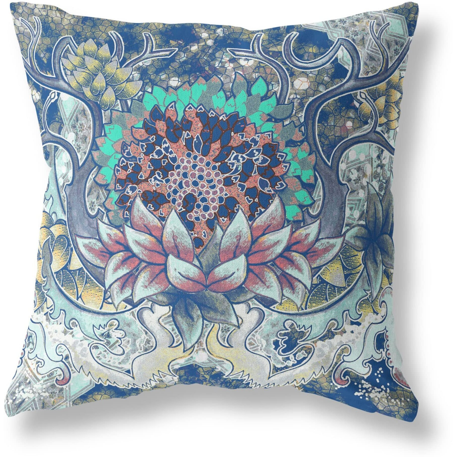 Amrita Sen Vase Sunflower Matches Broadcloth Indoor Outdoor Zippered Pillow Blue Aqua Yellow