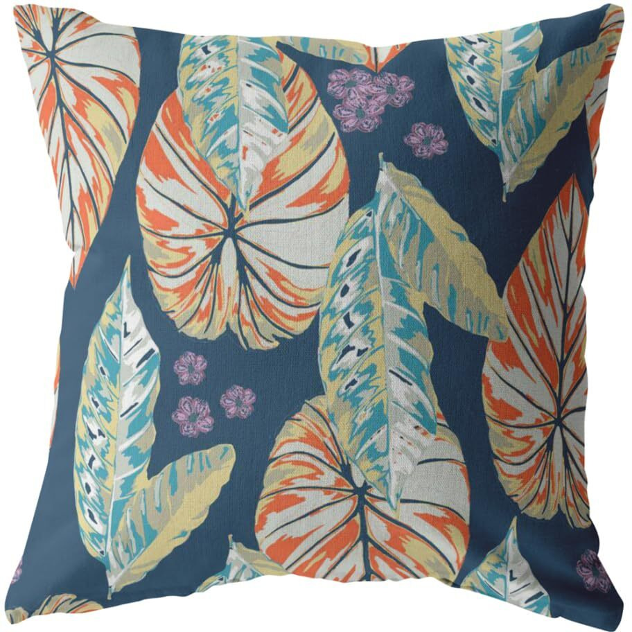 Amrita Sen Tropics Broadcloth Indoor Outdoor Zippered Pillow Orange on Dark Blue