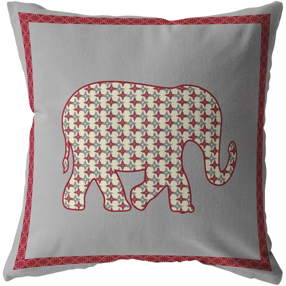 Amrita Sen Light Elephant Broadcloth Indoor Outdoor Blown and Closed Pillow Red on Gray