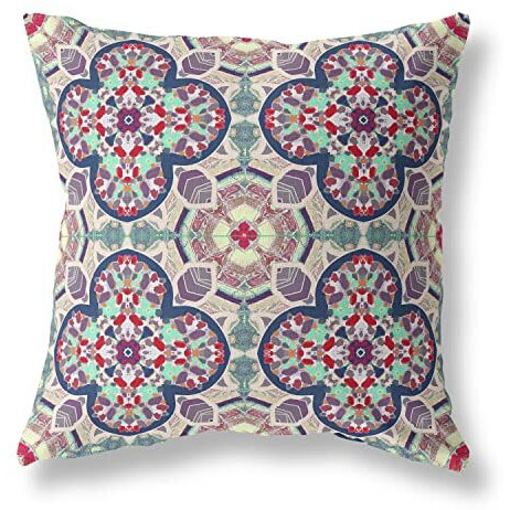 Amrita Sen Clover Leaf Floral Suede Zippered Pillow with Insert Maroon Green
