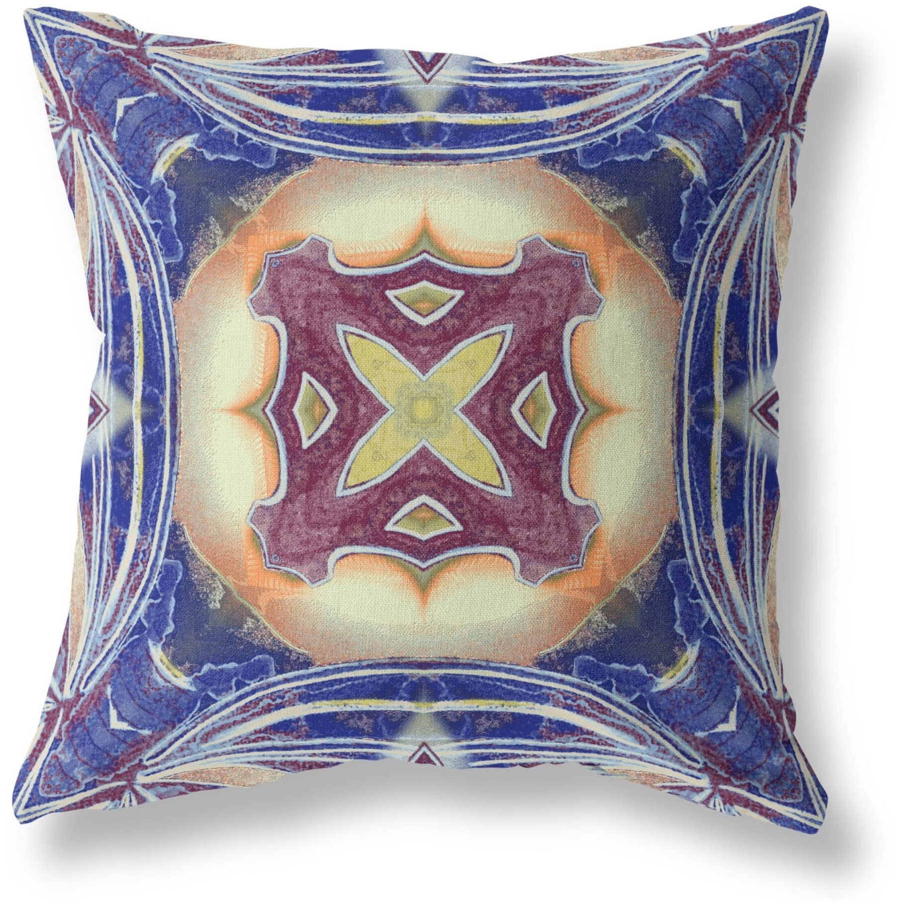 Amrita Sen Pastel Floral Squares Suede Zippered Pillow with Insert Blue Muted Orange Cream