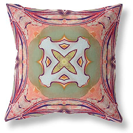Amrita Sen Pastel Floral Squares Suede Blown and Closed Pillow Peach Magenta Green