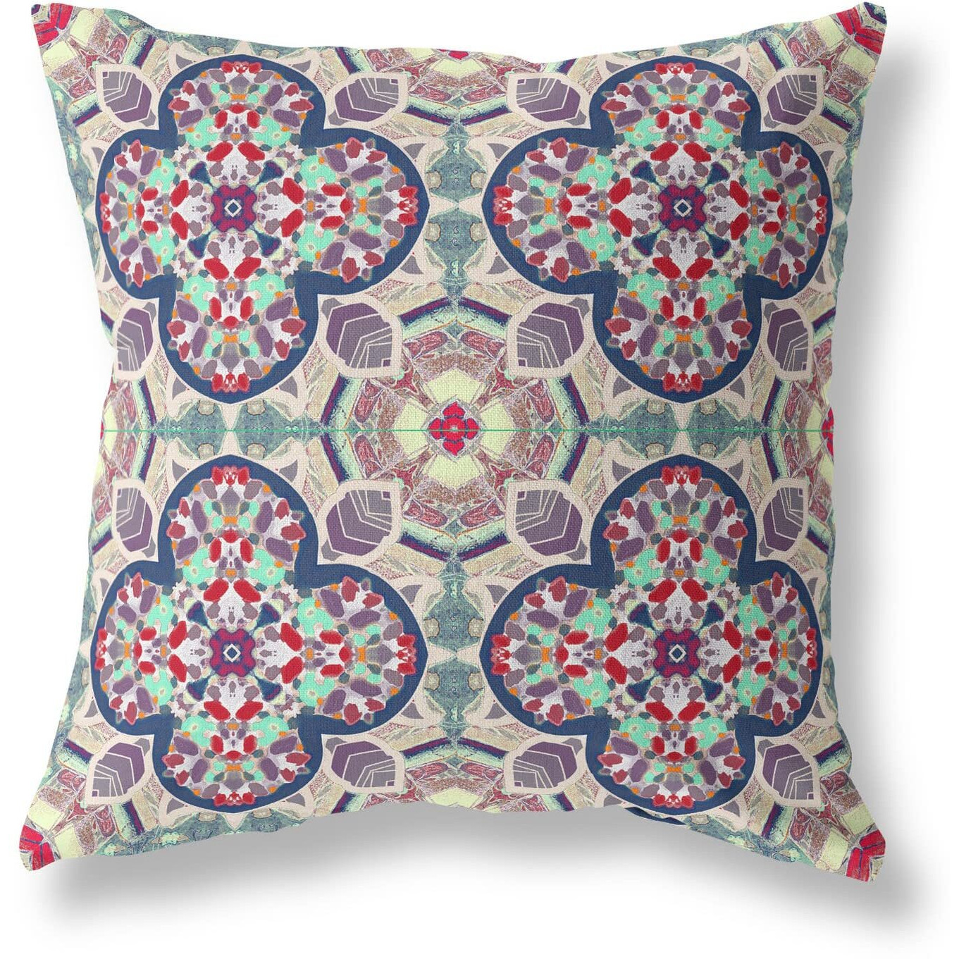 Amrita Sen Clover Leaf Floral Suede Blown and Closed Pillow Maroon Green