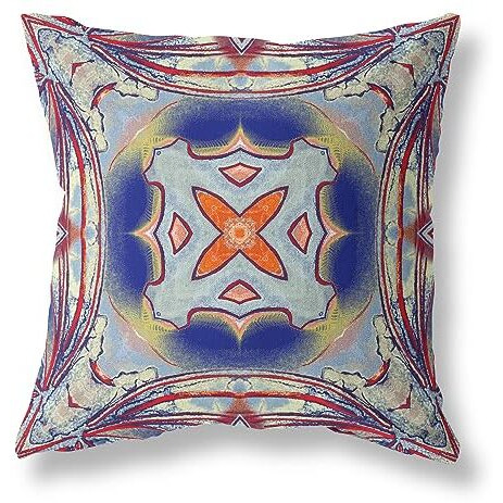 Amrita Sen Pastel Floral Squares Suede Blown and Closed Pillow Gray Red Orange Midnight Blue