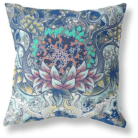 Amrita Sen Vase Sunflower Matches Suede Zippered Pillow with Insert Blue Aqua Yellow
