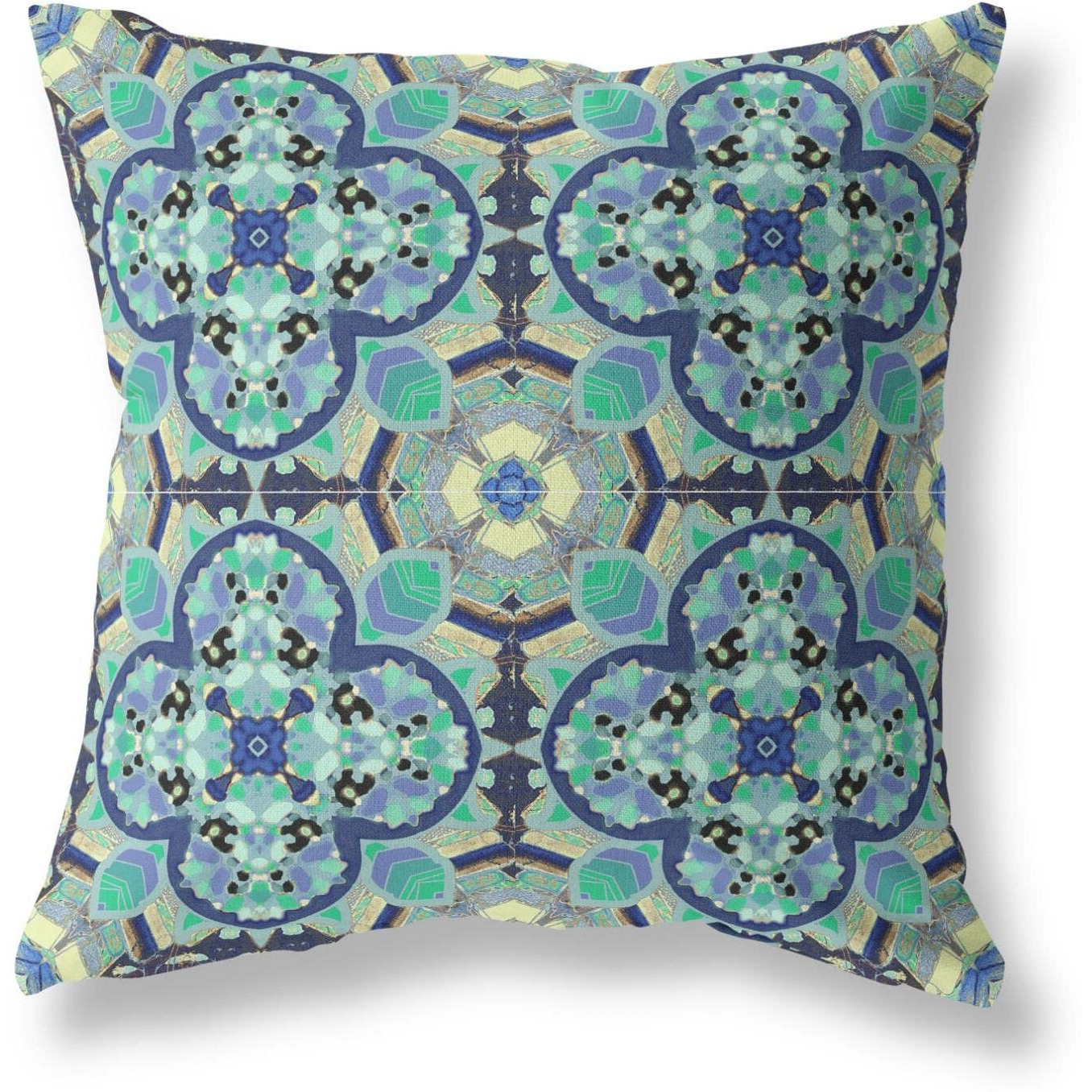 Amrita Sen Clover Leaf Floral Broadcloth Indoor Outdoor Blown and Closed Pillow Aqua Indigo