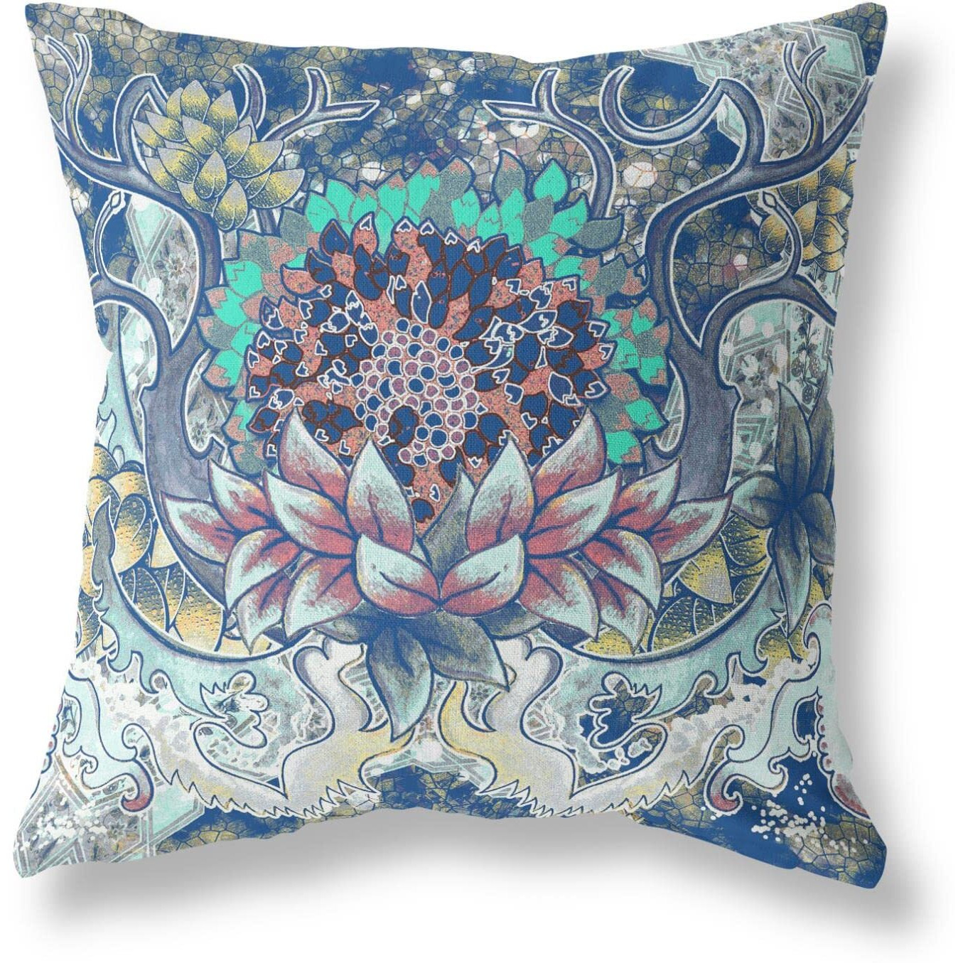 Amrita Sen Vase Sunflower Matches Suede Blown and Closed Pillow Blue Aqua Yellow