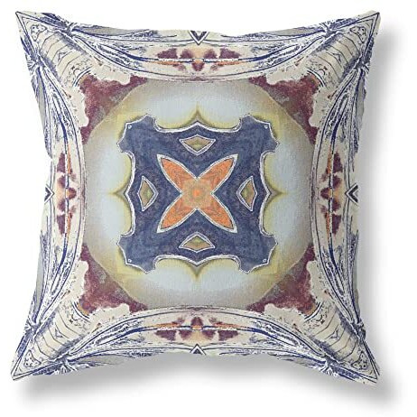Amrita Sen Pastel Floral Squares Suede Zippered Pillow with Insert Grey Brown Indigo