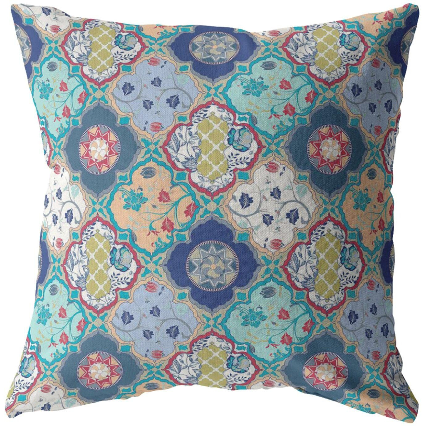 Amrita Sen Flower Diamonds Broadcloth Indoor Outdoor Blown and Closed Pillow Moss Green and Peach