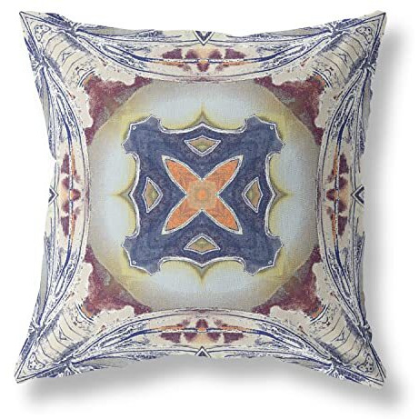 Amrita Sen Pastel Floral Squares Suede Blown and Closed Pillow Grey Brown Indigo