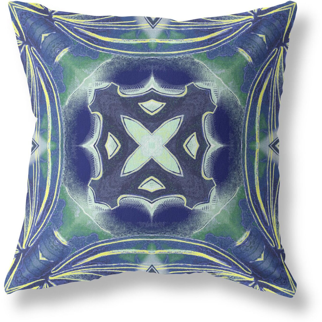 Amrita Sen Pastel Floral Squares Suede Blown and Closed Pillow Evening Blue Green