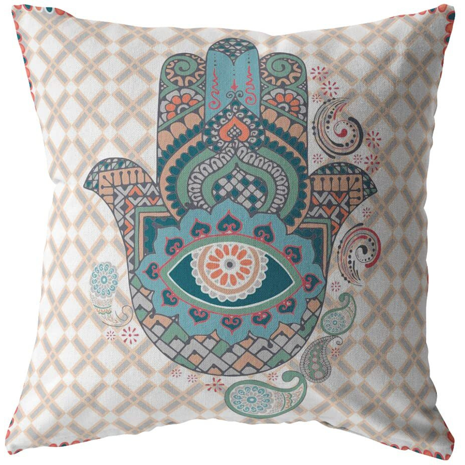 Amrita Sen Hamsa Broadcloth Indoor Outdoor Blown and Closed Pillow Muted Blue on Orange