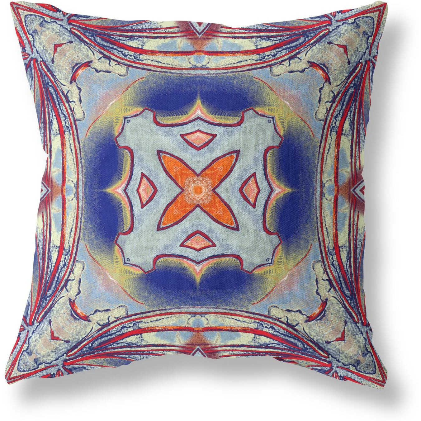 Amrita Sen Pastel Floral Squares Suede Blown and Closed Pillow Gray Red Orange Midnight Blue