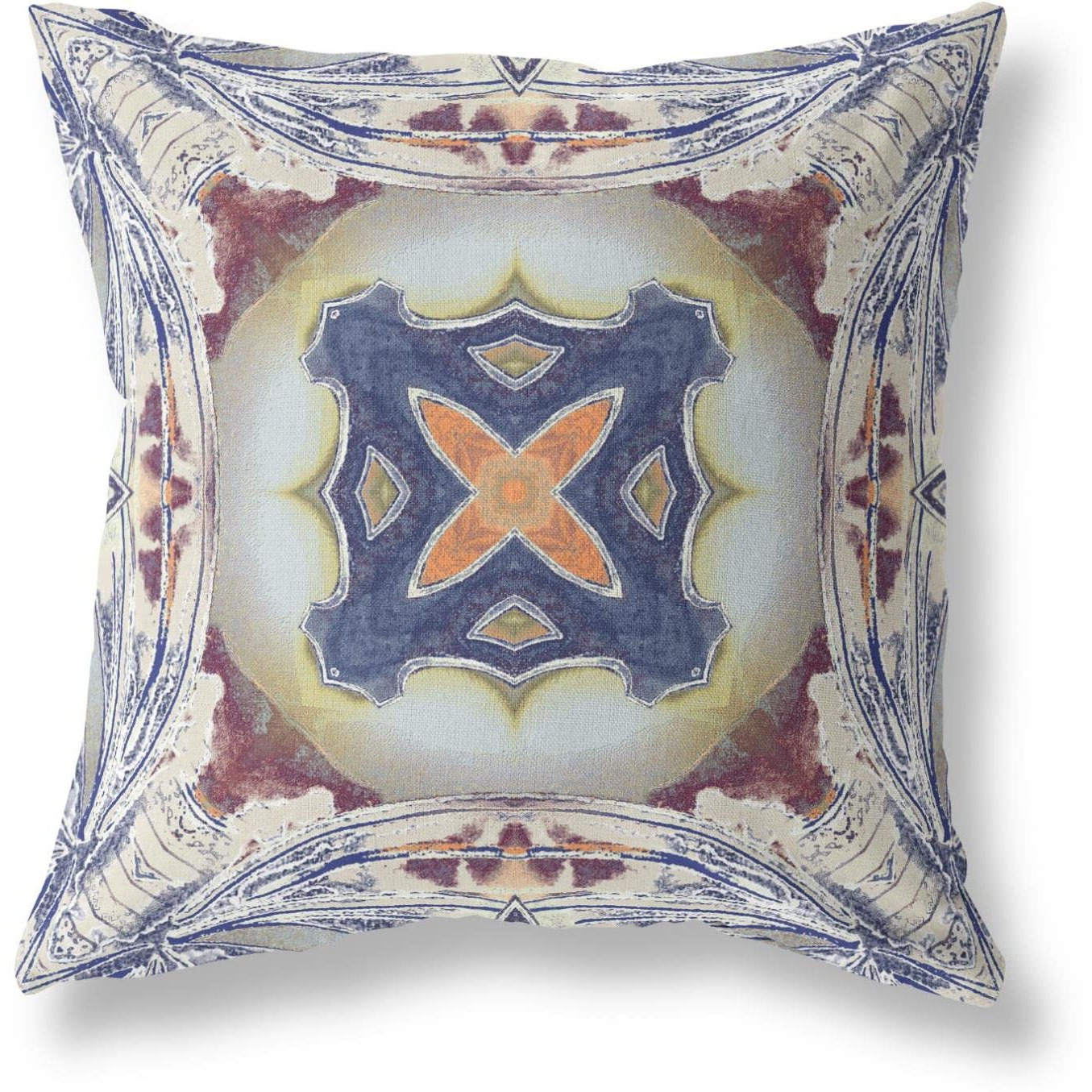 Amrita Sen Pastel Floral Squares Broadcloth Indoor Outdoor Zippered Pillow Grey Brown Indigo