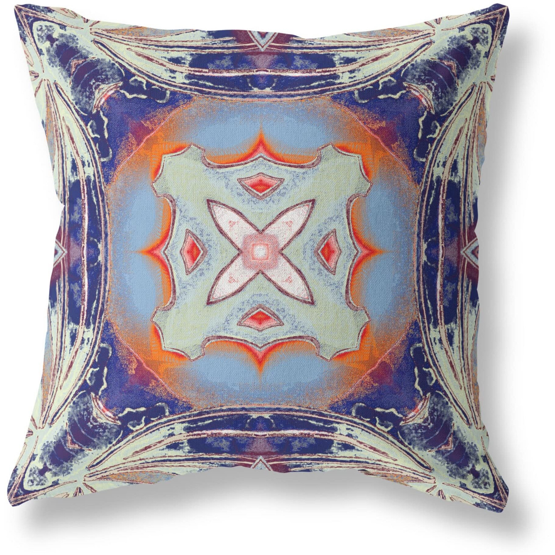Amrita Sen Pastel Floral Squares Broadcloth Indoor Outdoor Zippered Pillow Cream Grey Indigo Light Blue Orange