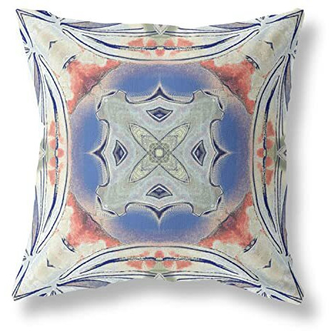 Amrita Sen Pastel Floral Squares Broadcloth Indoor Outdoor Zippered Pillow Cream Peach Evening Blue