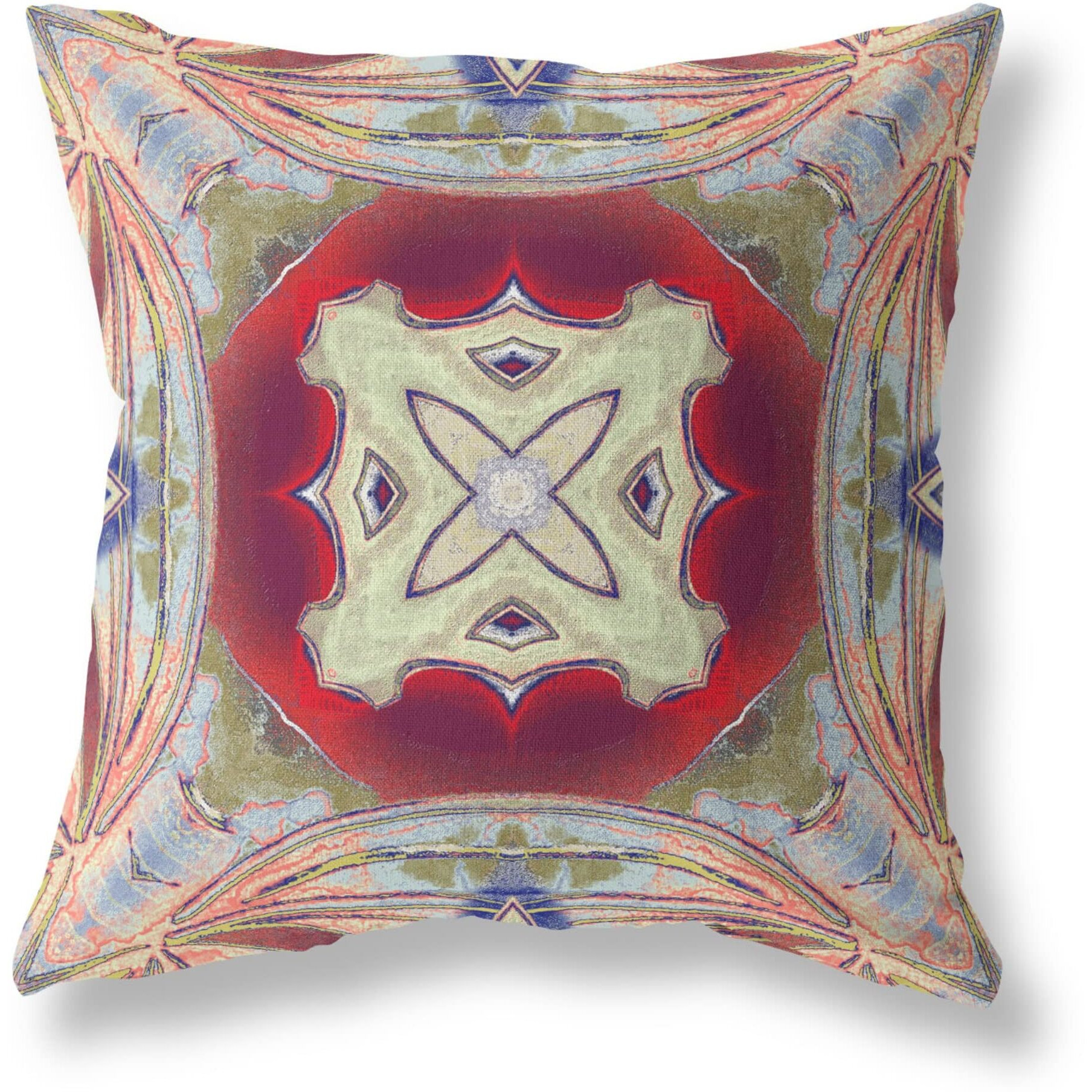 Amrita Sen Pastel Floral Squares Broadcloth Indoor Outdoor Zippered Pillow Grey Green Magenta Red