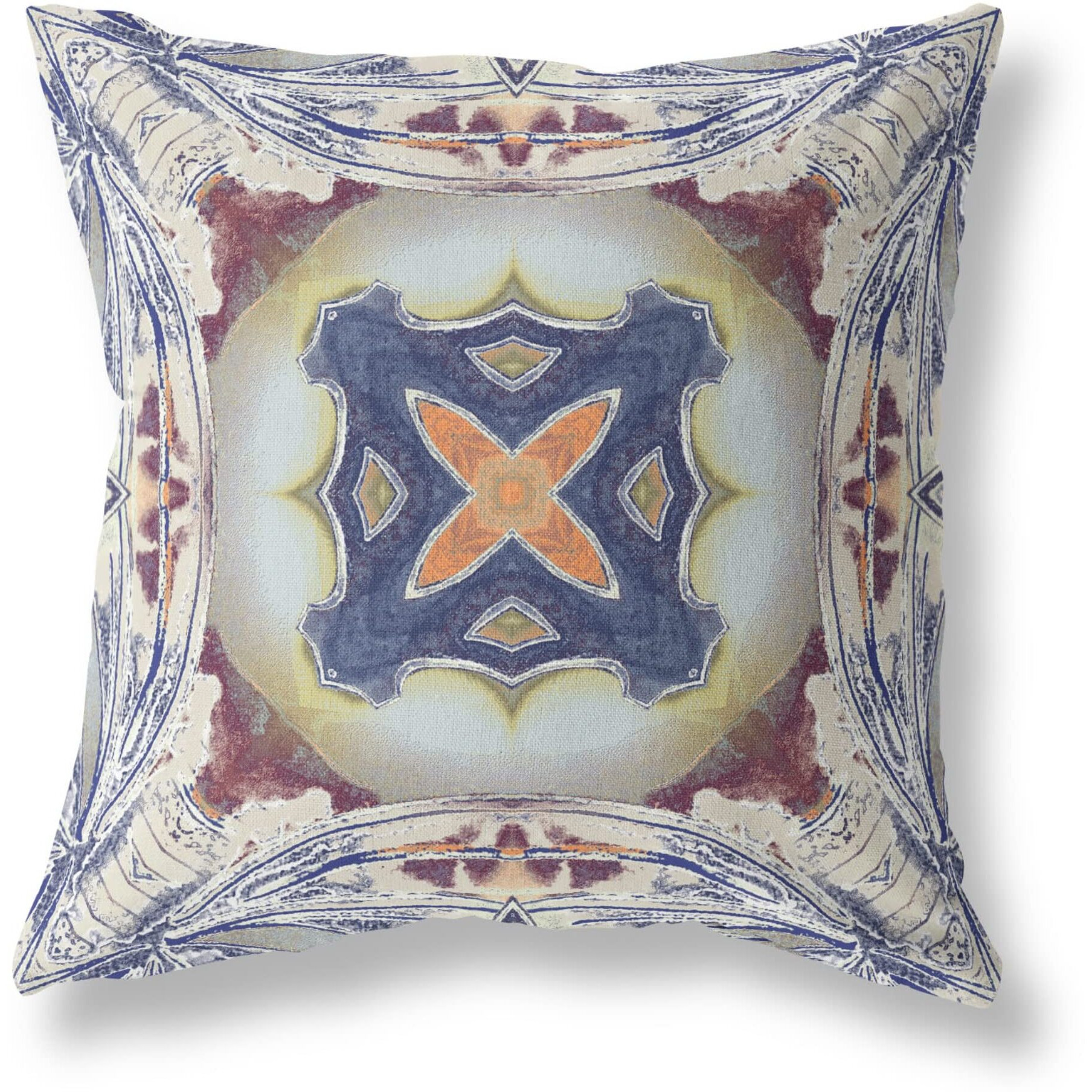 Amrita Sen Pastel Floral Squares Broadcloth Indoor Outdoor Zippered Pillow Grey Brown Indigo