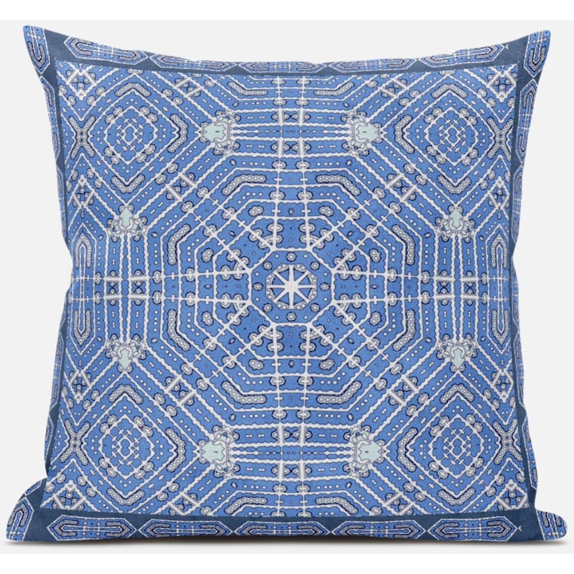 Amrita Sen Geostar Wreath Palace Throw Pillow with Removable Cover in Indigo Gray Green 18x18