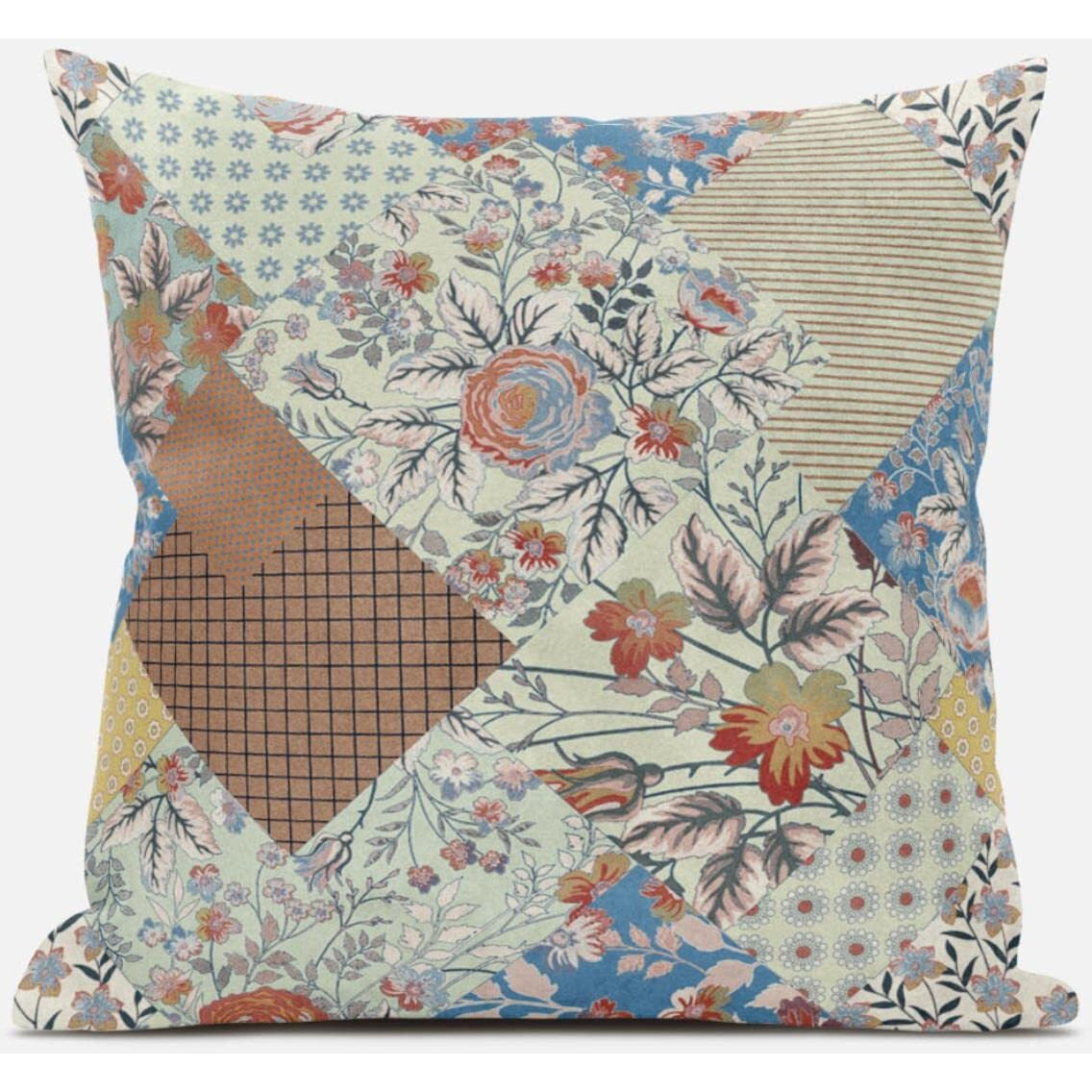 Amrita Sen Arizona Floral Patches Throw Pillow with Removable Cover in Orange Yellow 20x20