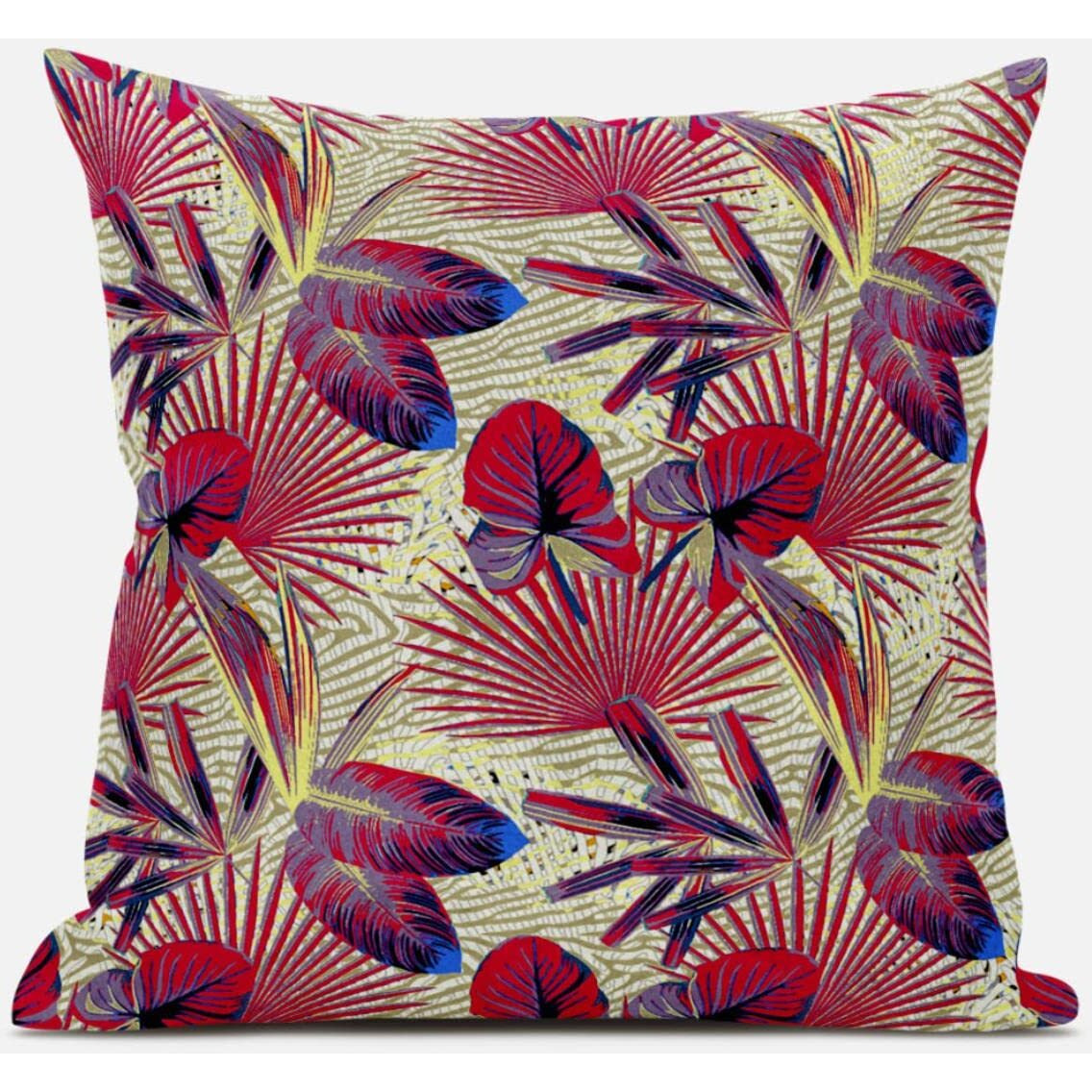Amrita Sen Plant Illusion Throw Pillow with Removable Cover in Aqua Red 20x20