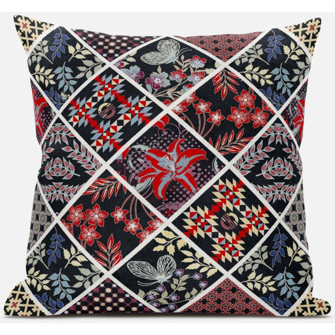 Amrita Sen Fall Patch Snowflowers Throw Pillow with Removable Cover in Dark Blue Yellow 18x18