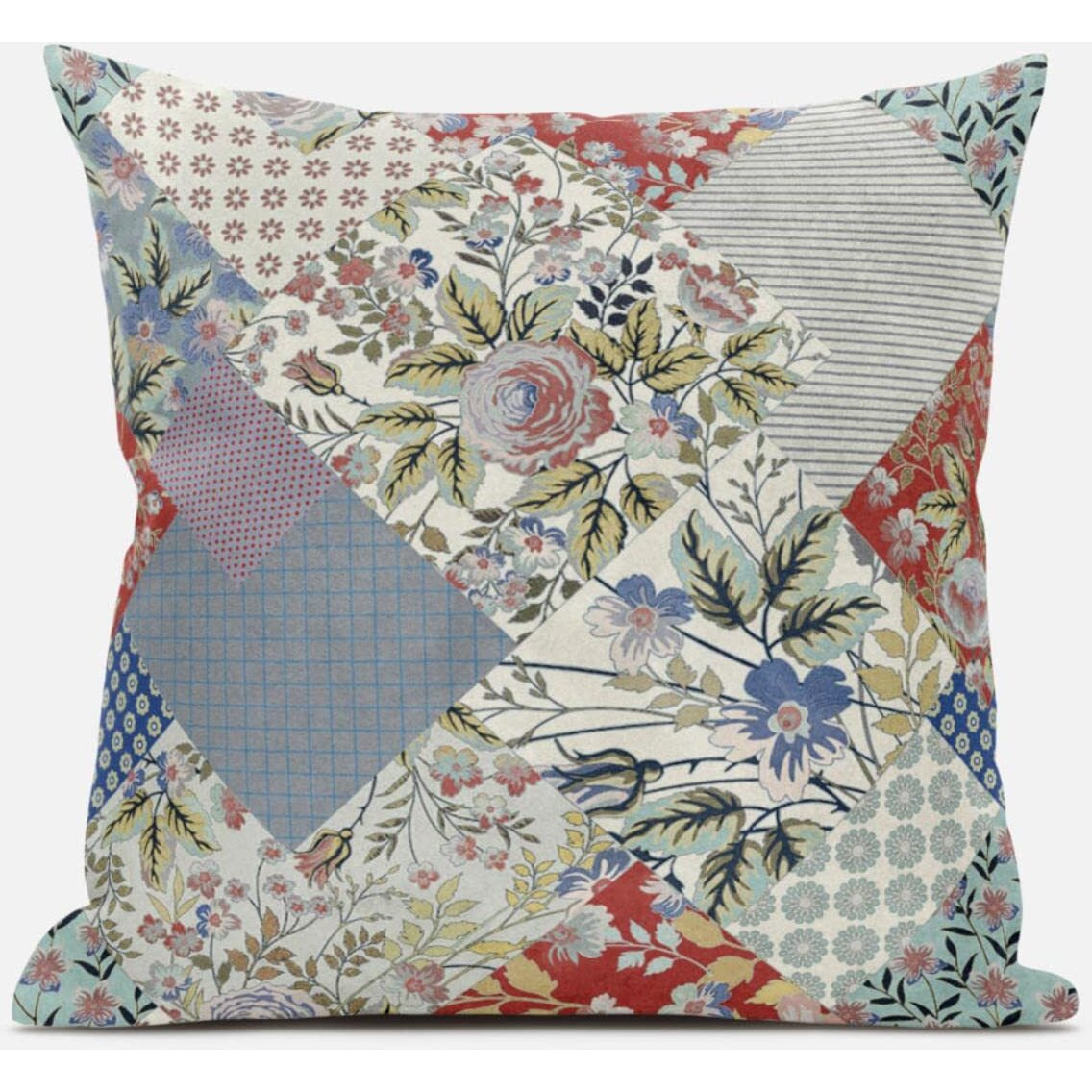Amrita Sen Arizona Floral Patches Throw Pillow with Removable Cover in Brown Red 16x16