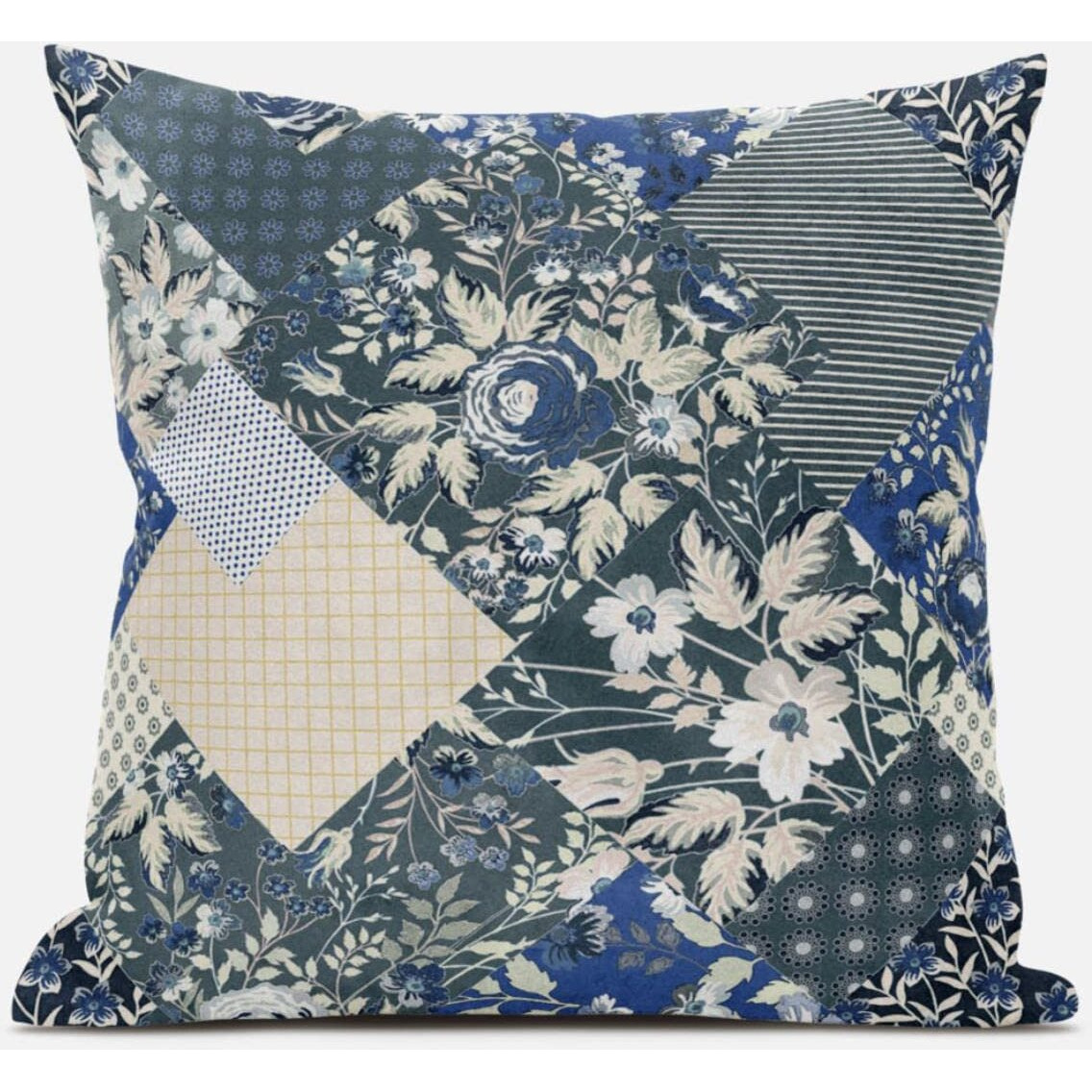 Amrita Sen Arizona Floral Patches Throw Pillow with Removable Cover in White Blue 18x18