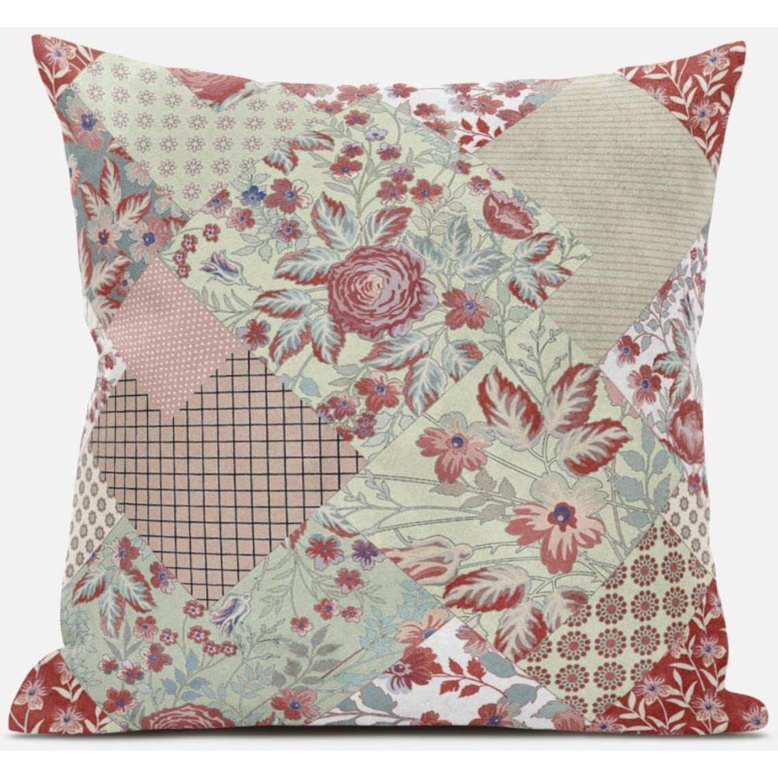 Amrita Sen Arizona Floral Patches Throw Pillow with Removable Cover in Red White 16x16