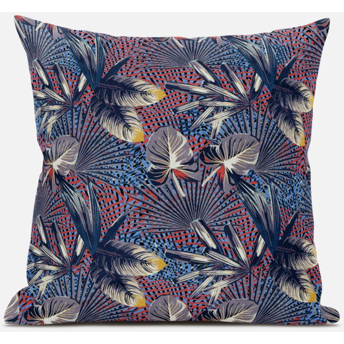 Amrita Sen Plant Illusion Throw Pillow with Removable Cover in Blue White Pink 20x20