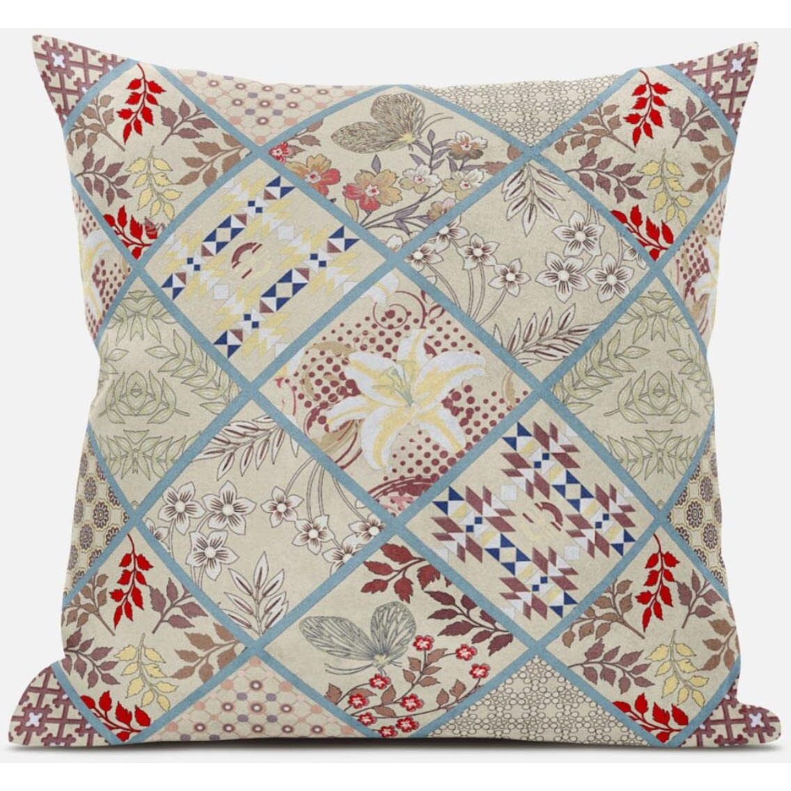 Amrita Sen Fall Patch Snowflowers Throw Pillow with Removable Cover in Dark Gray Blue 16x16