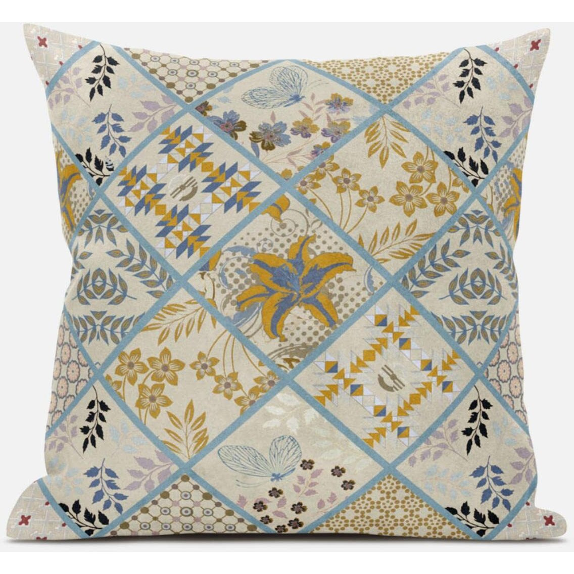 Amrita Sen Fall Patch Snowflowers Throw Pillow with Removable Cover in Gold Red White 20x20