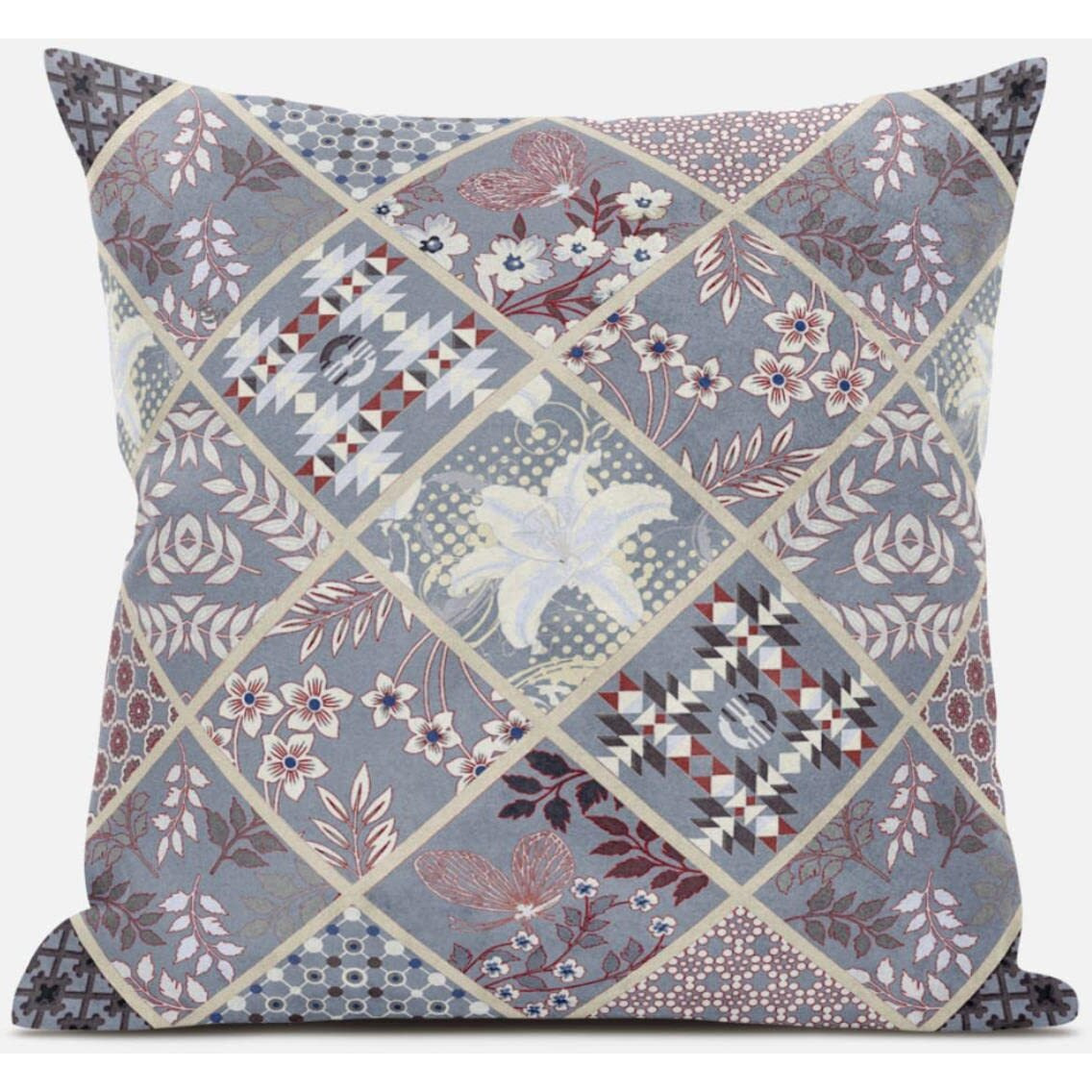 Amrita Sen Fall Patch Snowflowers Throw Pillow with Removable Cover in Gray Blue Navy 18x18