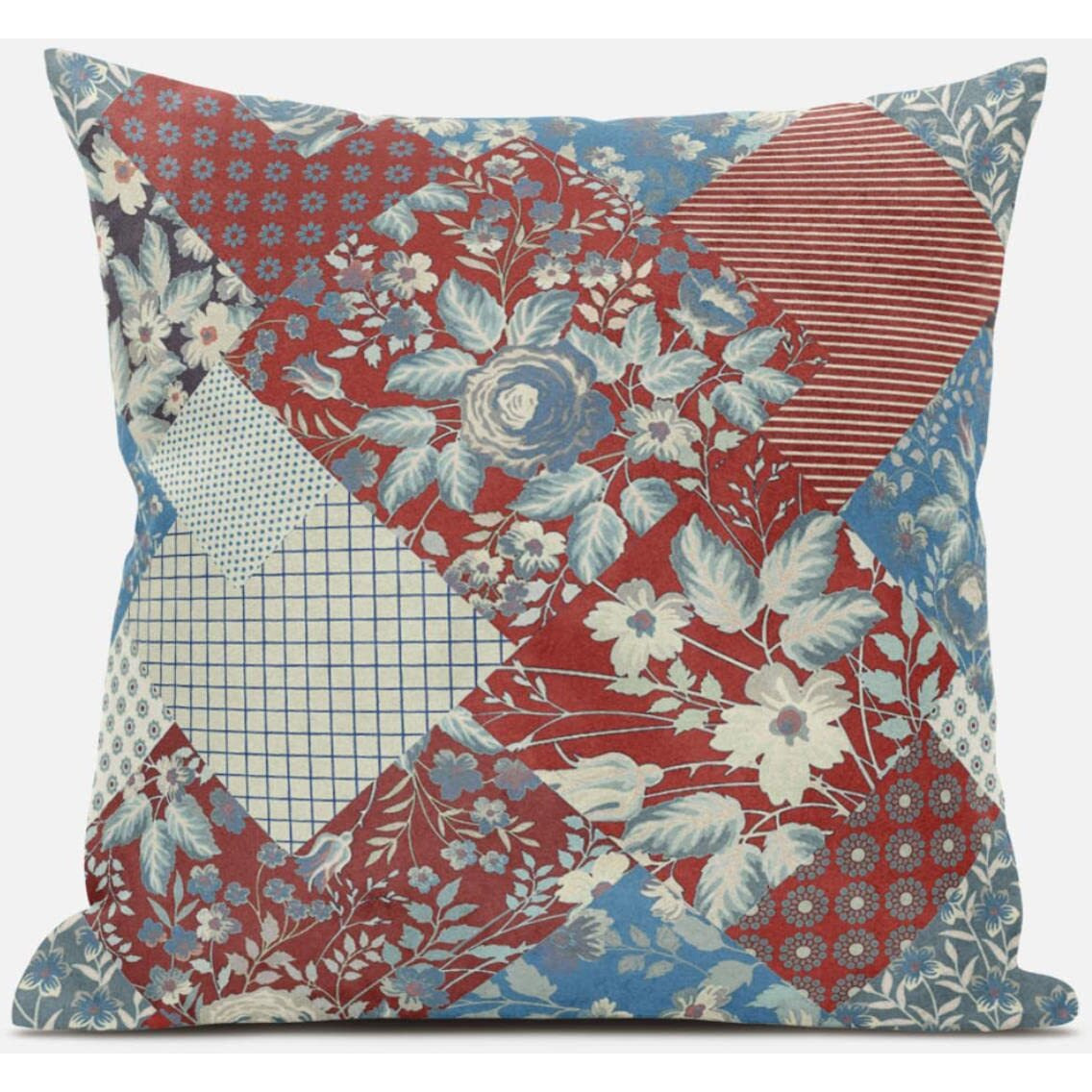 Amrita Sen Arizona Floral Patches Throw Pillow with Removable Cover in Aqua Navy 16x16