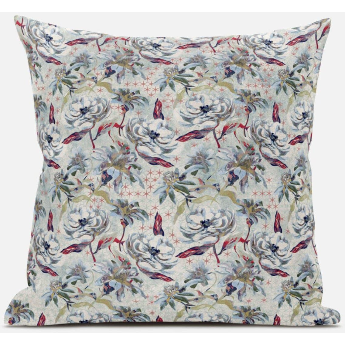 Amrita Sen Roses Sprayed Stars Throw Pillow with Removable Cover in Light Blue Peach 16x16