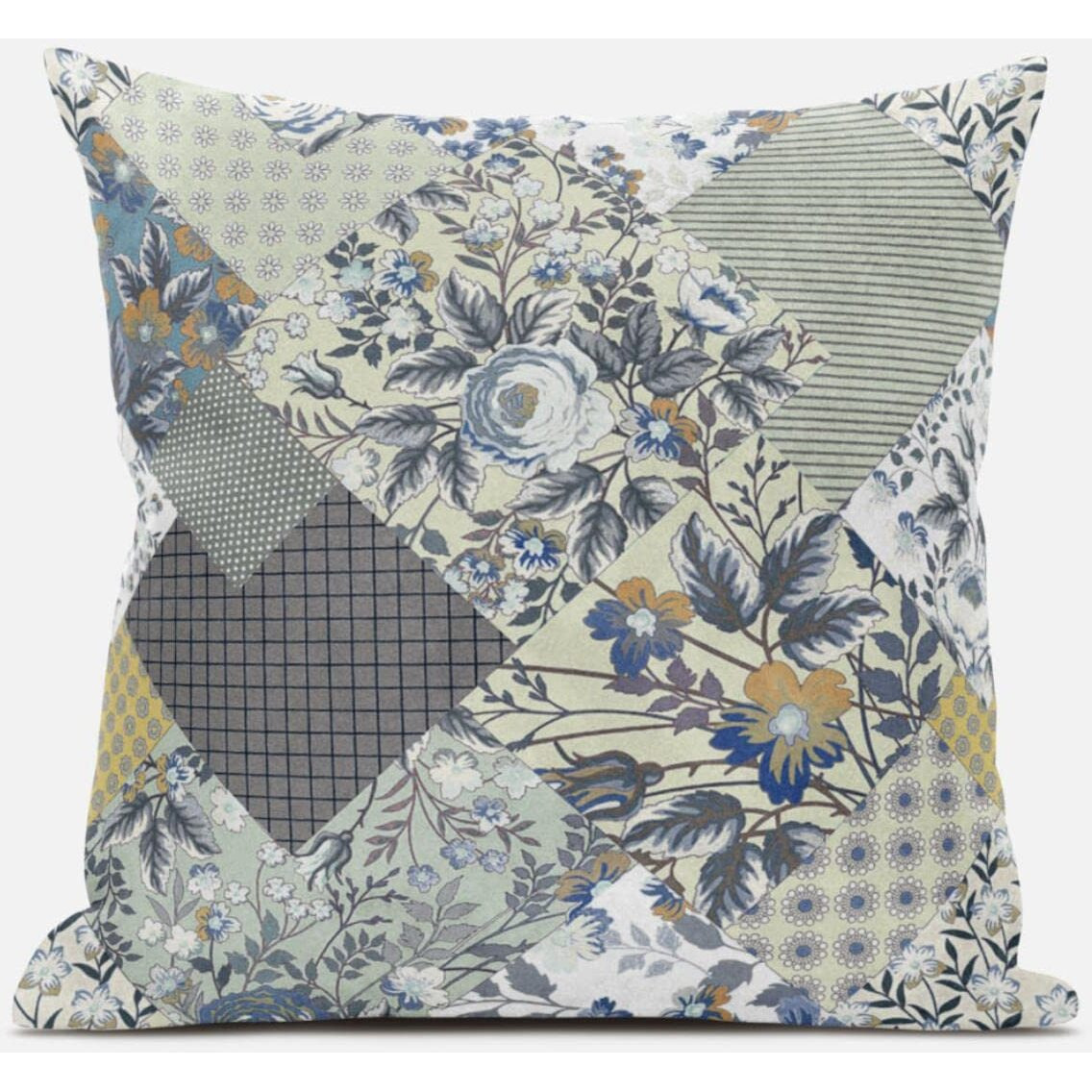 Amrita Sen Arizona Floral Patches Throw Pillow with Removable Cover in Navy Orange 20x20
