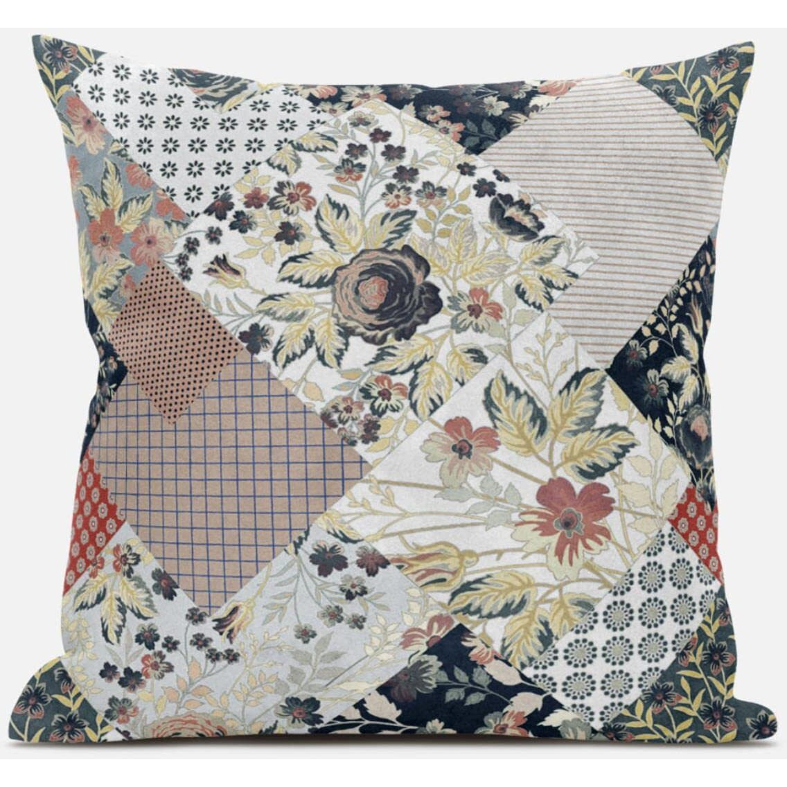 Amrita Sen Arizona Floral Patches Throw Pillow with Removable Cover in Peach 18x18