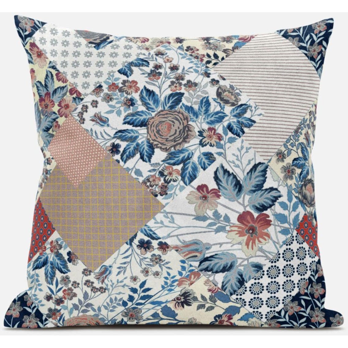 Amrita Sen Arizona Floral Patches Throw Pillow with Removable Cover in Cream Red Blue 20x20