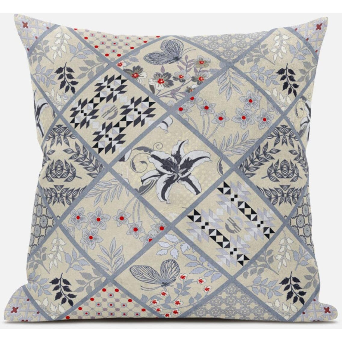 Amrita Sen Fall Patch Snowflowers Throw Pillow with Removable Cover in Dark Green Peach 18x18
